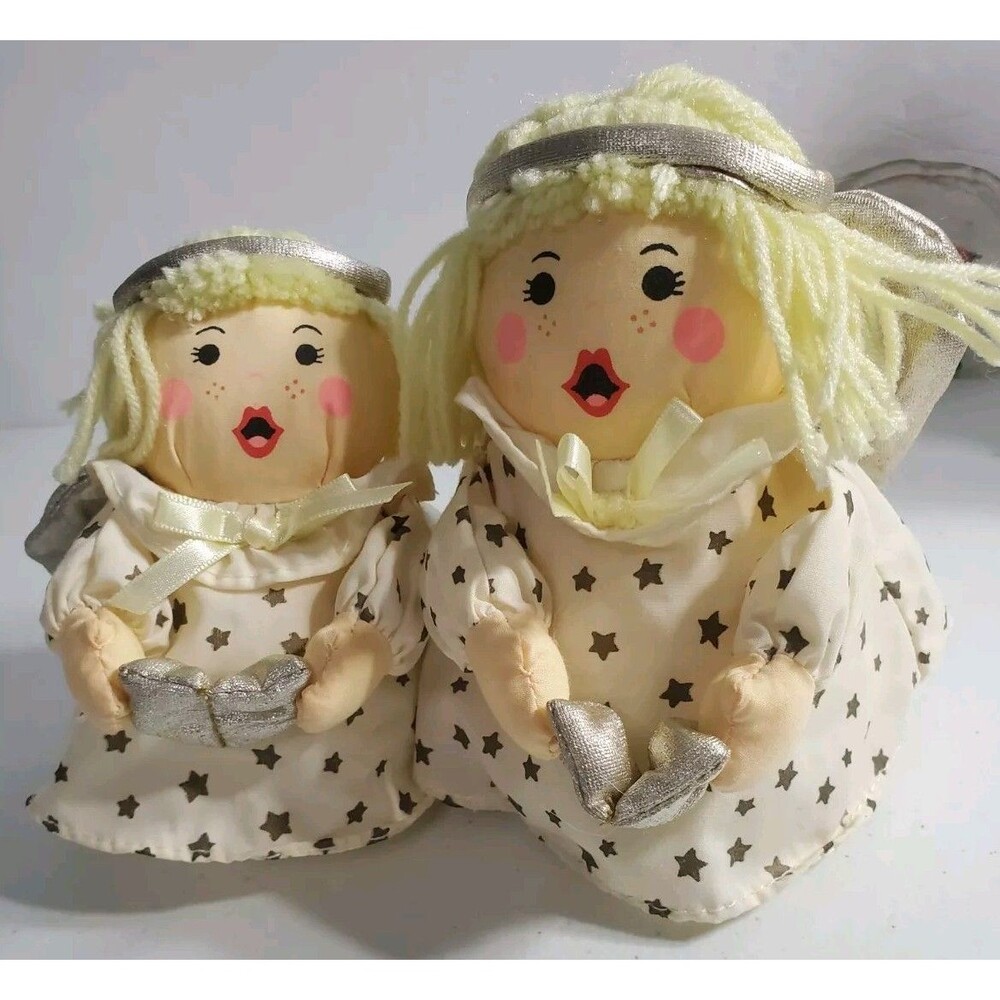 2 Lillian Vernon Angel Choir Soft Dolls Fabric Yarn Hair 6"